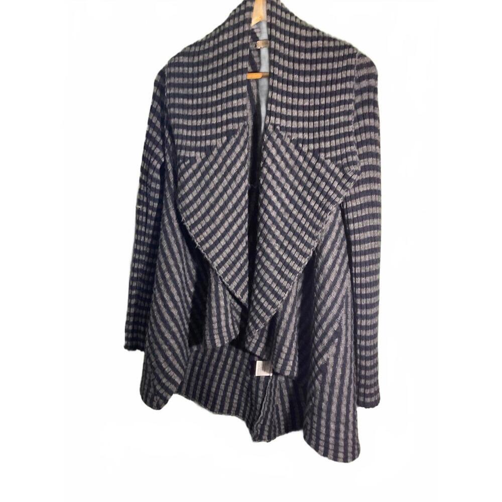 Lineamaglia Gray and Navy Wool/Alpaca Blend Striped Open Front Cardigan S Italy